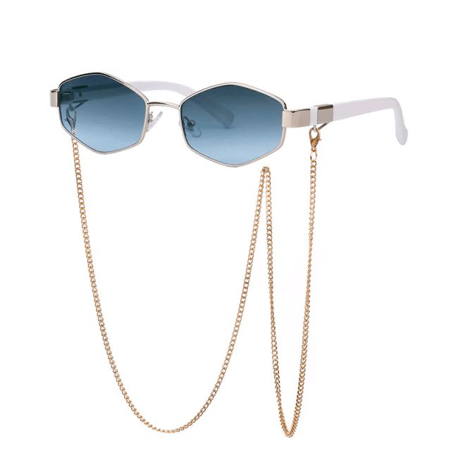 Óculos de Sol Hexagon Chain Aras Feminino Lemon Store Prata/Azul 