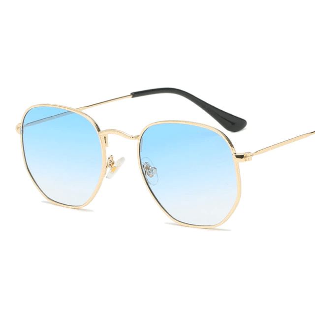 Óculos de Sol Hexagonal Polarizado Unissex Lemon Store Dourado/Gradiente Azul 