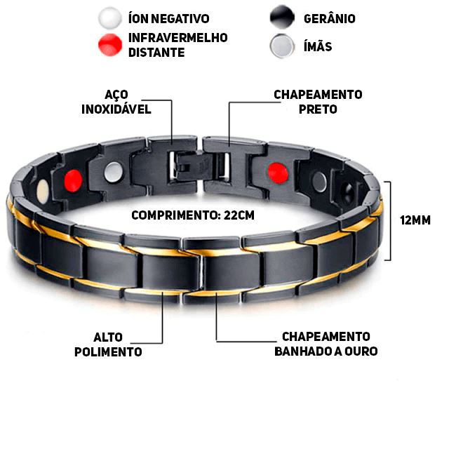 Pulseira Magnética Therapy em Aço Titânio e Fibra de Carbono Lemon Store 