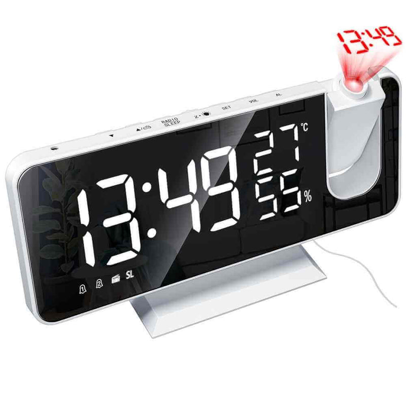 Relógio Digital LED Smart Alarm com Projetor 180° Lemon Store Branco 