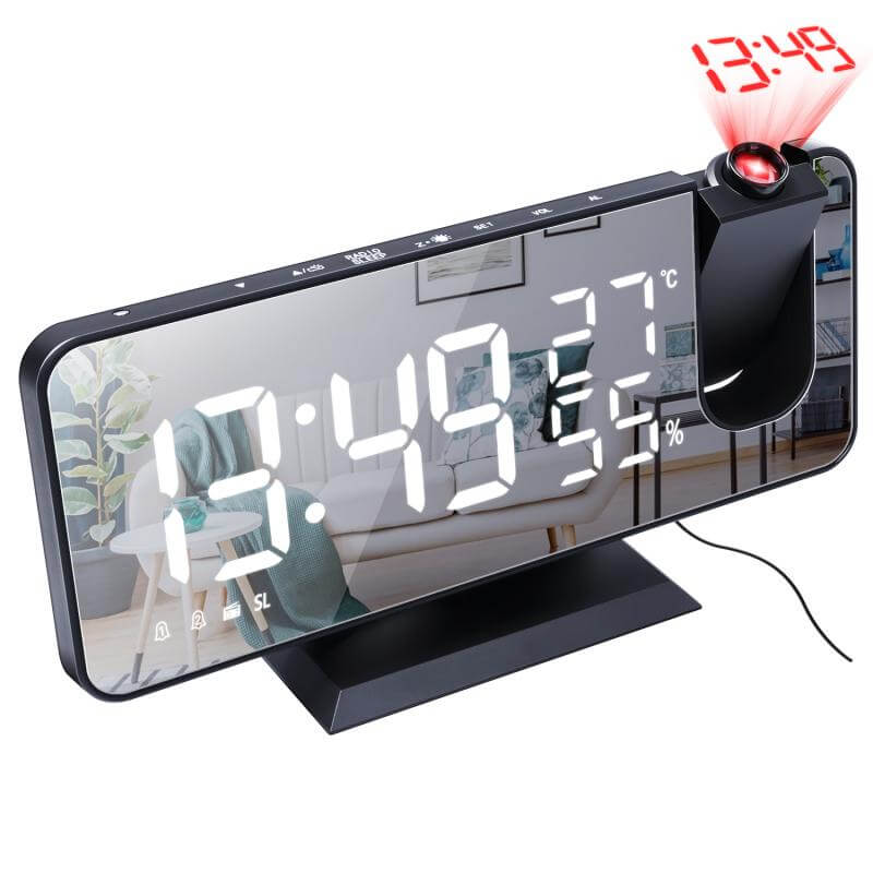 Relógio Digital LED Smart Alarm com Projetor 180° Lemon Store Preto 