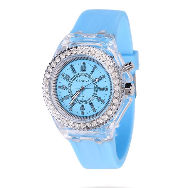 Relógio Geneva Luminous Feminino Silicone Lemon Store Azul Céu 