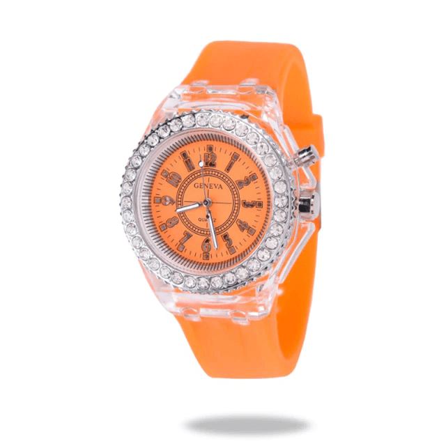 Relógio Geneva Luminous Feminino Silicone Lemon Store Laranja 